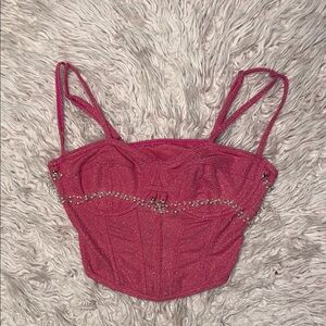 SHEIN Pink Rhinestone Corset Crop Top – Size Small – Y2K Glam